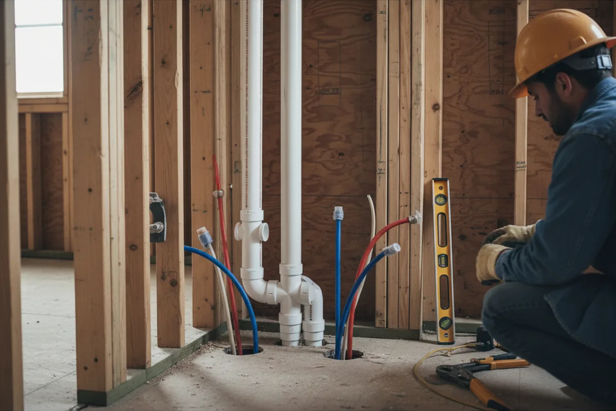 Drain and supply rough-in during Sump Pump Repair in Linden